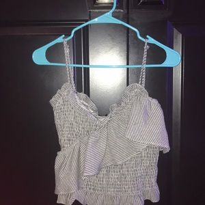grey and white ruffle crop top